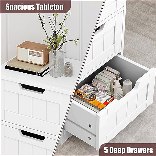 Free-Standing Wooden Bathroom Floor Cabinet with 5 Drawers