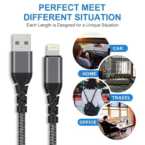 Image of USB-A to I Cable, 27W MFi Certified Fast Charging Cable, Nylon Braided 1.2M, 480Mbps Data Sync, Grey, Compatible with lPhone 14 /13 /12 /11 /X /XS /XR /8 Plus, lPad Mini /Air /Pro(Free Cable Protectors)