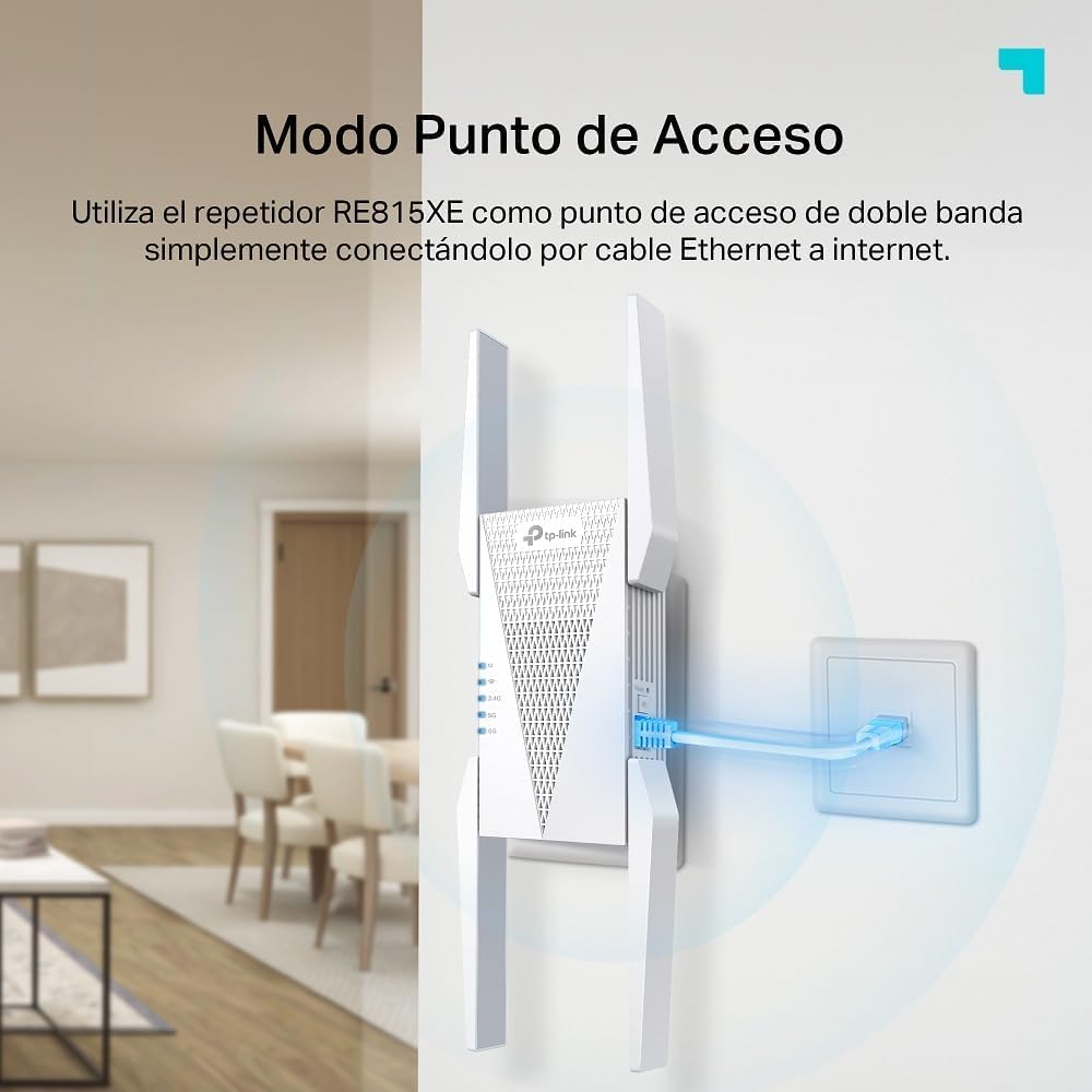 TP-Link AXE5400 wzmacniacz sygnału Wi-Fi 6E do domu (RE815XE) – trójpasmowy wzmacniacz WiFi, przedłużacz internetowy z portem Gigabit Ethernet, pasmo 6 GHz, konfiguracja aplikacji