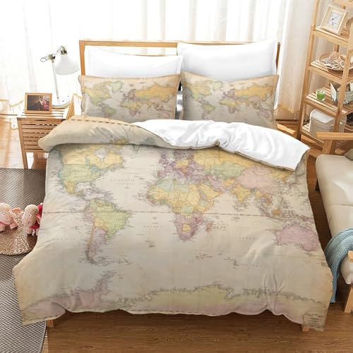 Housse de couette 135x200cm carte du monde 3D en microfibre premium