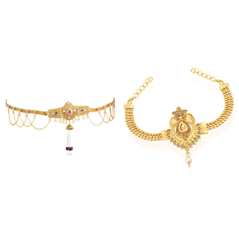 Sukkhi Alluring Pearl Gold Plated Wedding Jewellery Kamarband for Women (KB71865GLDPJ092017) and Sukkhi Astonish Pearl Gold Plated Wedding Jewellery LCT Stone Bajuband for Women (BJ71706GLDPH400) (B08WD6D5H4) Amazon Price History, Amazon Price Tracker