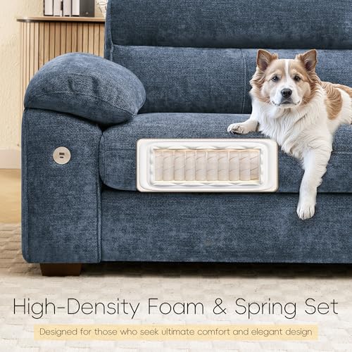 Image of Ihanherry 90 inch Modern Sofa for Living Room, Deep Seat Chenille Couch with Fast Charging Port & Removable Washable Cushions, Pillow-Armrest Loveseat for Small Space /Apartment, Sturdy Frame, Blue