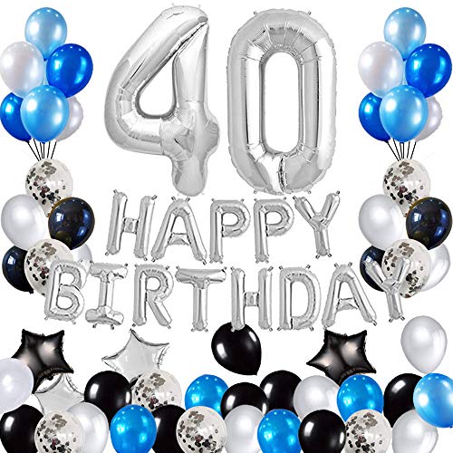 Risehy 40th Birthday Decorations Birthday Party Supplies Set- Foil Happy Birthday Banner Foil
