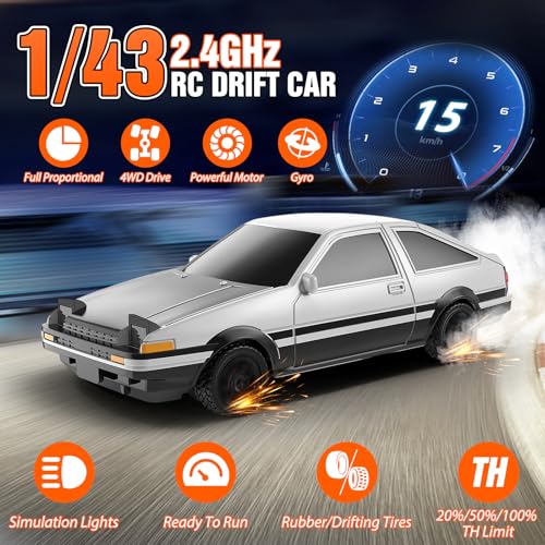 Image of RC Drift car, 1 /43 Mini Rc Drift car with Gyroscope, 2.4GHz Full Proportional Remote control Cars, 4WD High Speed Racing with Lights, Racing Tires, Model Cars Gift for Adults, Kids, Boys, Girls
