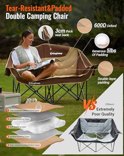 Image of KingCamp Double Camping Chair, Oversized 880lbs Heavy Duty Loveseat XL
