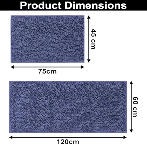 Image of LUXEHOME International Bath Mats for Bathroom Anti Slip Microfiber Chenille Super Absorbent Quick Dry Water Soak Floor Mat for Home Kitchen Door (45x75cm 60x120cm Navy) Pack of 2