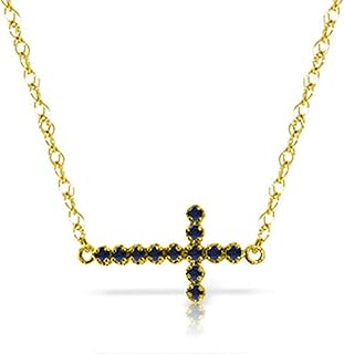 14k Sloid Gold Cross Necklace with Natural Sapphires