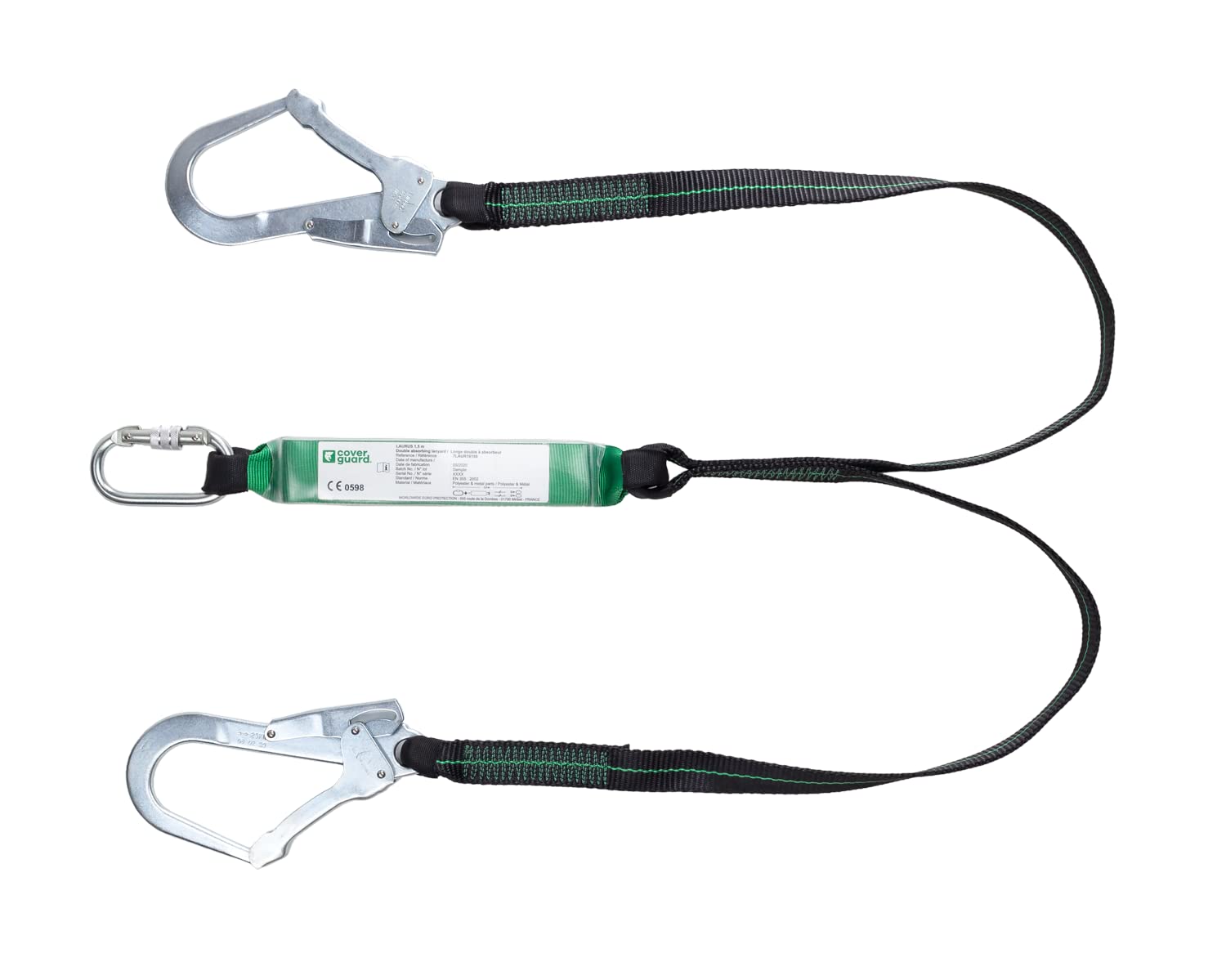 COVERGUARD Longe double à absorbeur sangle avec 2 connecteurs acier ouverture 50mm LAURUS - EN355 2m - Equipement antichute
