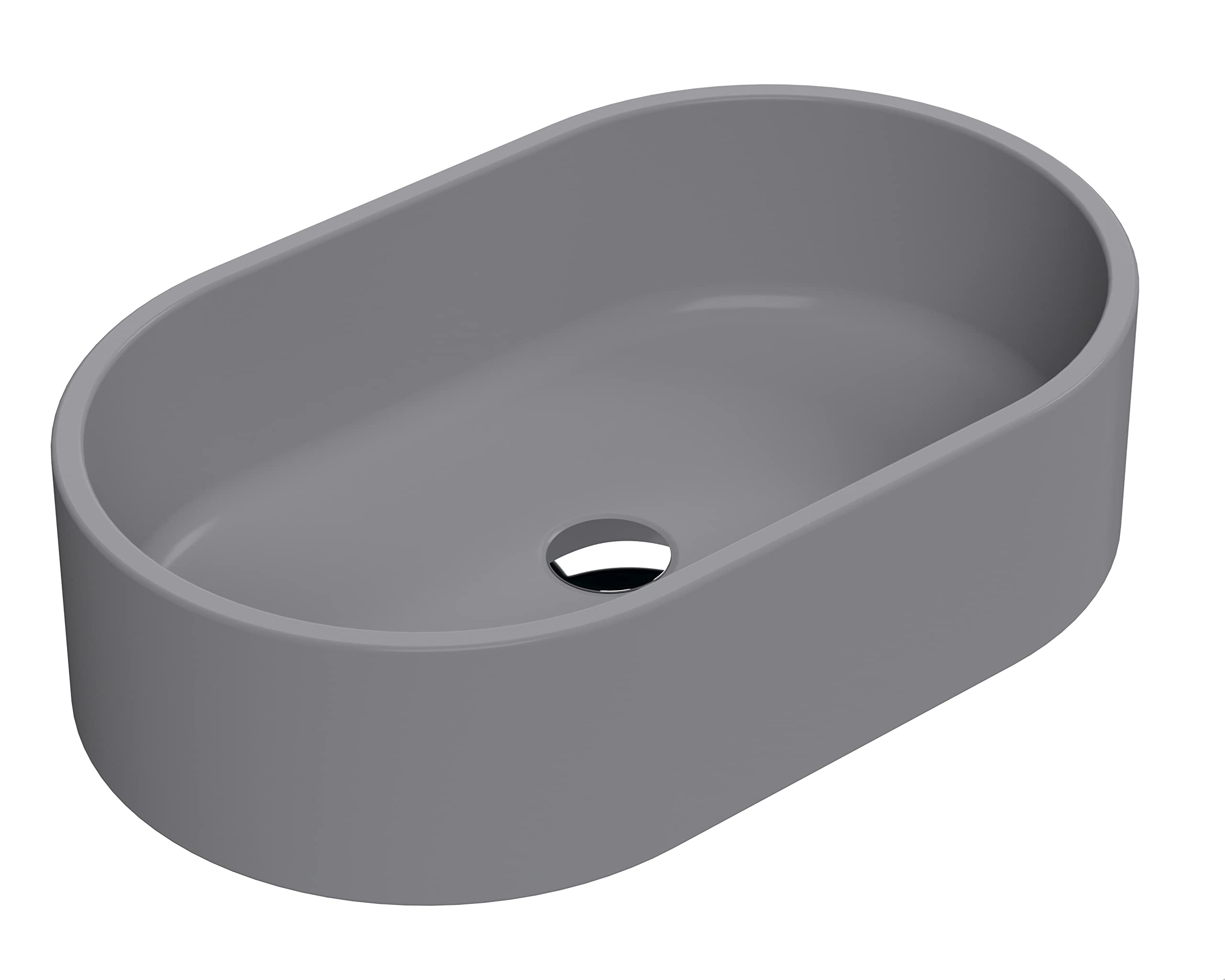 nuie NBV369 Luxe Vessel Modern Bathroom Oval Countertop Vessel Basin Sink, 145 x 565 x 350mm, Matt Grey
