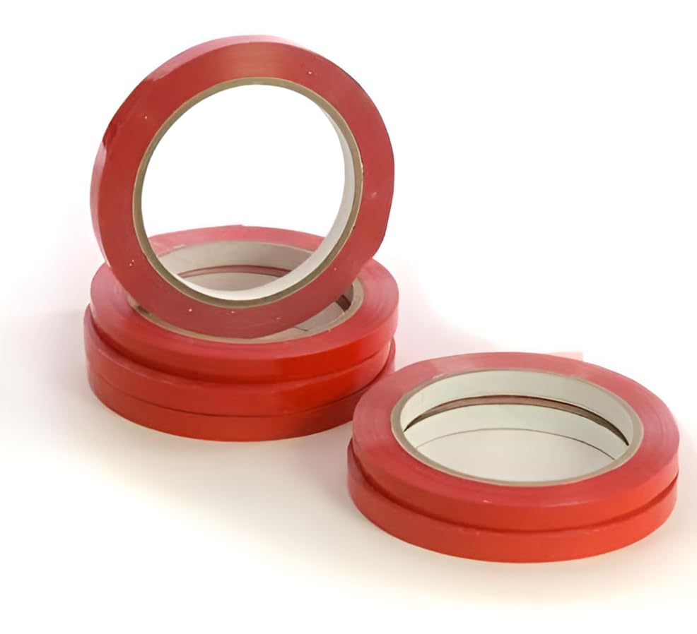 indigo® 9 mm Red Vinyl Butcher Tape – 6 Rolls Heavy‑Duty Self‑Adhesive Bag & Food Sealing Tape for Meat, Fruit, Vegetables & Confectionery