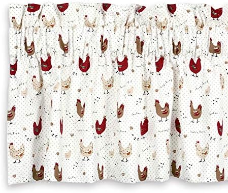 Cackleberry Home Farmhouse Chicken Valance Curtain 100% Cotton Lined, 54 Inches W x 17 Inches L