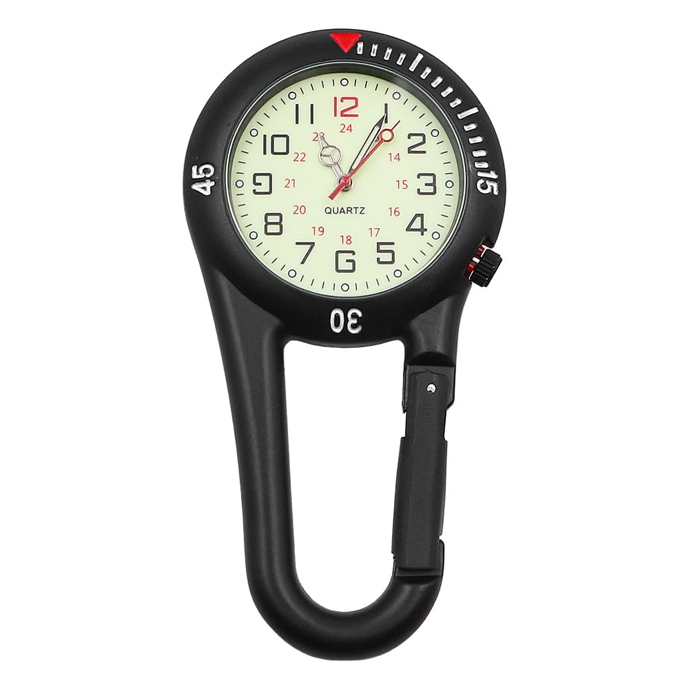 Namvo Leuchtende Taschenuhr Mit Karabiner - Quarzuhr Mit Leuchtzifferblatt | 78x40mm Schwarz