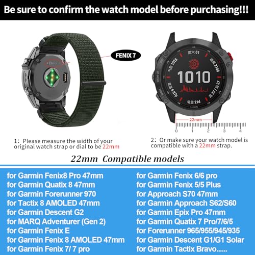 Image of 22mm Nylon Watch Bands for Garmin tactix 8 /Fenix 8 pro 47mm /Fenix E /Fenix 7 /Fenix7 Pro /Fenix 6 Pro /Fenix 6,QuickFit Sport Band for Fenix5 /Fenix 5 Plus /Forerunner 970 /965 /945 /Descent G2 /G1 Solar