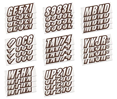 Image of STIFFIE Techtron White /Espresso Brown 3 inch Boat & PWC Registration Decals • Numbers Letters Stickers