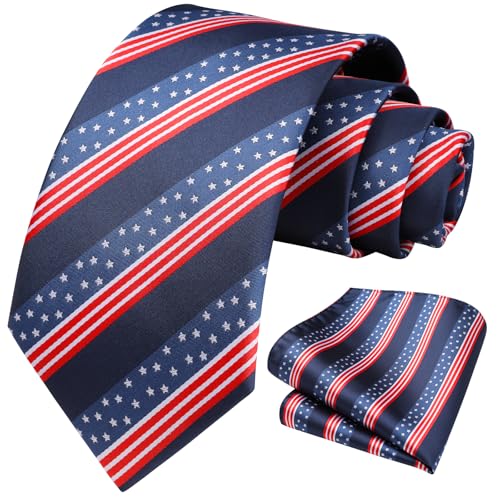 Image of HISDERN Stripe Tie Mens Ties with Pocket Square Set Classic 3.4'' Silk Formal Necktie Handkerchief for Business Wedding
