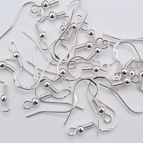 925 Silber Ohrring Haken,Hypoallergene Ohrhaken,Ohrringe Zubehör mit Perlen und Spule,DIY Ohrhänger Schmuckherstellun(Silber,50 Stück)