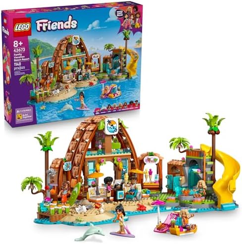 LEGO Friends Family Vacation Beach Resort Pretend Play Building Toy - Adventure Storytelling Playset with Dolphin Toys and Sea Turtles - Creative Birthday Gift Idea for Girls & Boys, 8+ - 42673