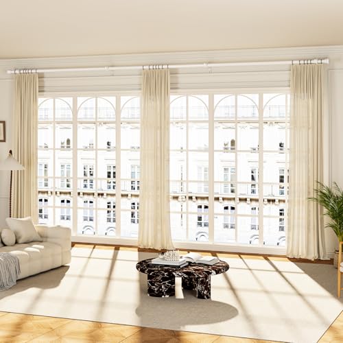 Image of YaFex Curtain Rods 32-170 Inch, Heavy Duty 1 Inch Adjustable Curtain Rod for Windows, White Extra Long Window Treatment Rods, Modern Design, Easy Installation