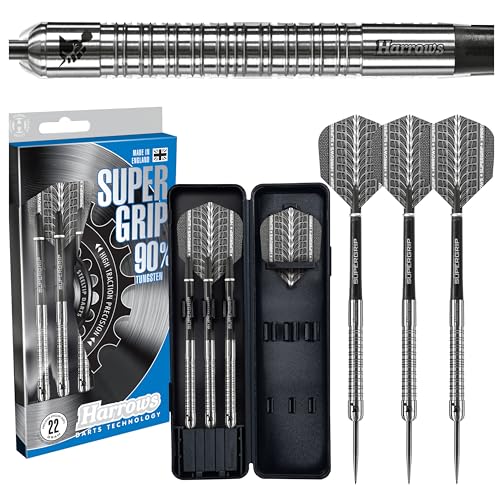 Harrows Rage Steel 21g – Set 3 Fléchettes Pointe Acier, Design Mat Anneaux Rouges, Shafts Speedline, Ailettes 100 Microns