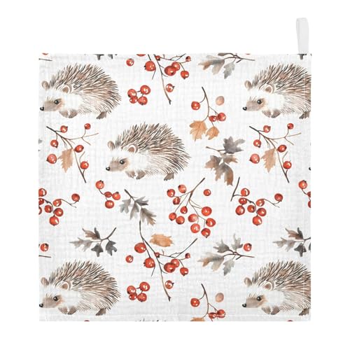 Image of vvfelixl Forest Hedgehog Baby Burp Cloths Baby Muslin Washcloths for Boys Girls Cotton Babys Face Towel for Newborn Infants Soft and Absorbent 11.8 X 11.8 in, 5 Pack