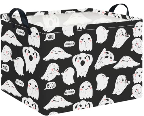 Image of CLOCOR Rectangular Storage Basket Empty,Gift Basket,Waterproof Storage Bin with Handles,Room Decor(Black Ghost Halloween)