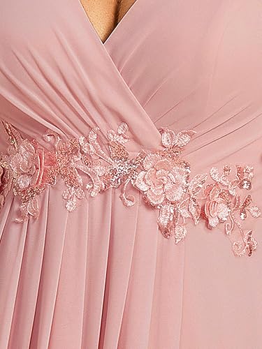 Image of Ever-Pretty Short Sleeves V Neck Plus Size Formal Dresses for Curvy Women Chiffon Mother of The Bride Dress Evening Gowns