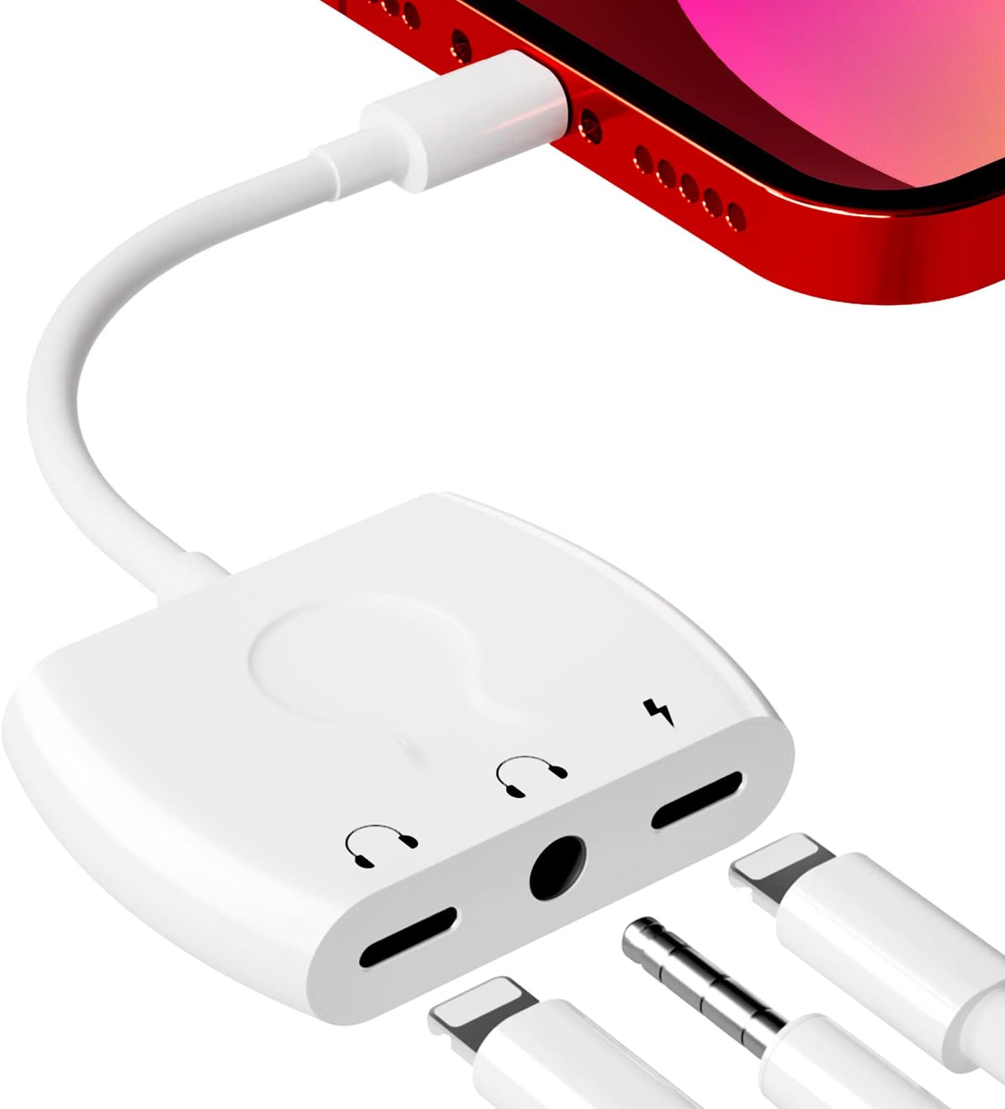 Lightning to 3.5mm Headphone Jack Audio Adapter,iPhone to 3.5mm Earphone Splitter Adapter with Charging Port,iPhone to aux adapter,Compatible With iPhone 13/12/11/X/8/8/7,Support Newest iOS 15