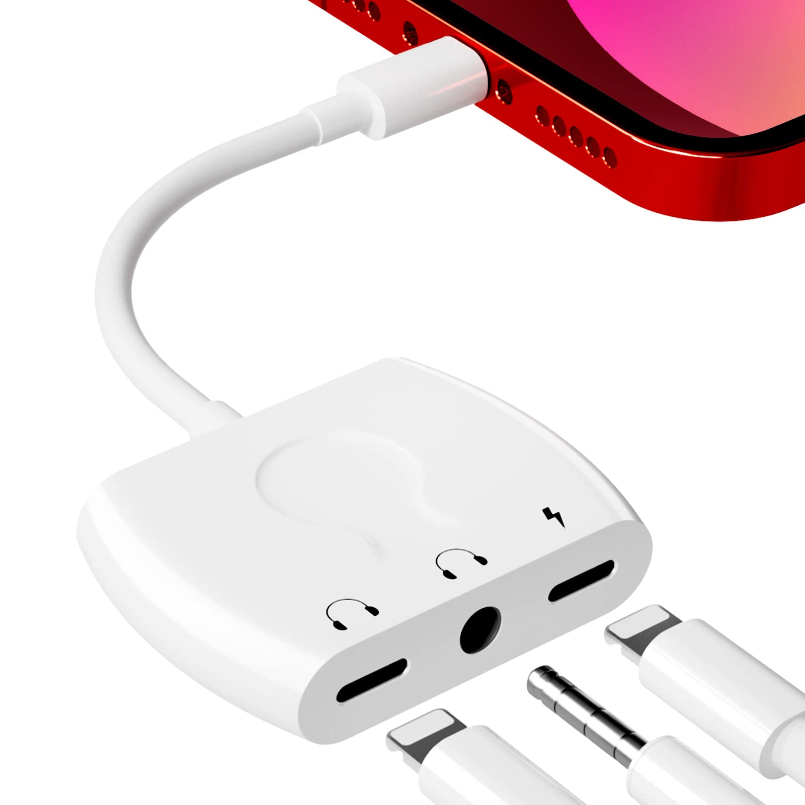 Lightning to 3.5mm Headphone Jack Audio Adapter,iPhone to 3.5mm Earphone Splitter Adapter with Charging Port,iPhone to aux adapter,Compatible With iPhone 13/12/11/X/8/8/7,Support Newest iOS 15