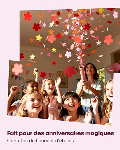 5 Canons à Confettis Anniversaire Enfant Fille Multicolore – Confettis Étoiles & Fleurs – Faciles et Sûrs – Birthday Confetti – pour Fête Jardin ou Fête avec Enfants – vue 2