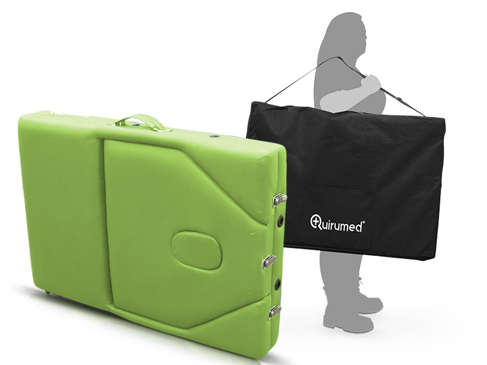 QUIRUMED Camilla de Masaje Plegable de Madera Elite, Color Verde, 194 x 70 cm, Polipiel, Portátil, Respaldo abatible, Cabezal extraíble, Orificio Facial, Altura Regulable, hasta 150 kg