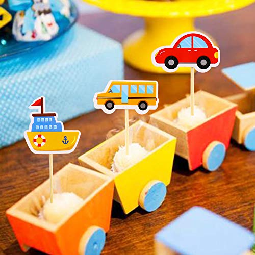 Transportation Cupcake Toppers Car Bus Train Plane Ship Diy Cupcake Toppers For Baby Shower Birthday Party Decorations (30) #TOP3