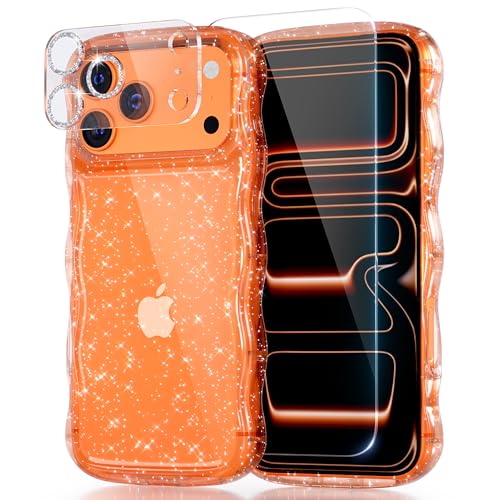 QVLANG Compatible for iPhone 17 Pro Max Case Clear Wave Glitter Orange by QVLANG - Used condition - US$7.89