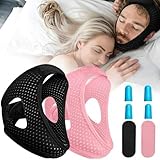 Chin Strap for Sleeping User, Anti Snore Chin Strap to Keep Mouth Closed, Airflow Jaw Strap for Sleep Anti Snoring Chin Straps for Men Women Stop Snoring Strap with Earplugs (2pack)