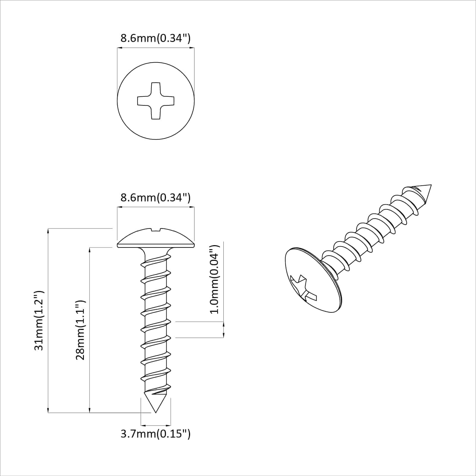 vidaXL Wkręt Drewniany 8182 szt. srebrny M4 x 28 mm Żelazo