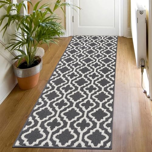 SHACOS Tappeto Passatoia Grigio 60x180cm Geometrico Moderno Tappeto Corridoio Antiscivolo Tappeti Runner per Cucina Lavanderie Ingresso