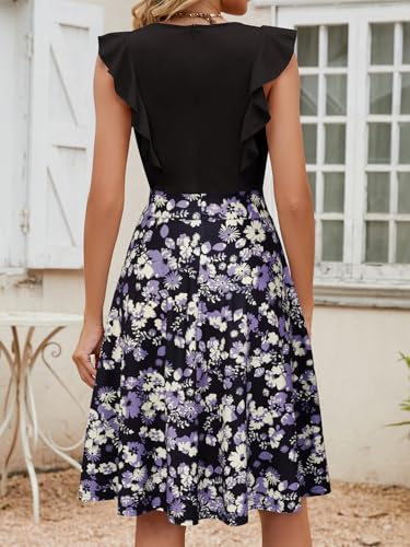 Image of YATHON Women's Vintage Ruffle Sleeve Floral A Line Cocktail Party Dresses