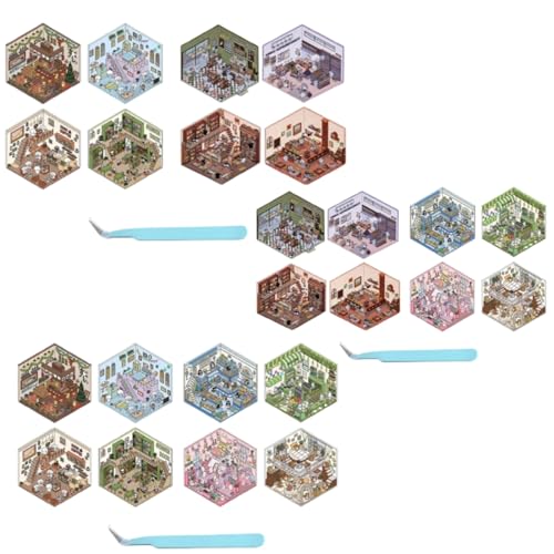 全24点セット DIY 3D コラージュ素材 シーンシール 造景シール 紙ミニチュア模型 紙ドールハウス 紙素材 手帳素材パック 韓国系 ニッチ ストレス解消 可愛い シール 趣味日記帳 DIY 3D ハウスステッカー 立体
