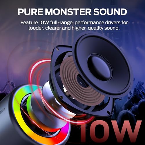 Image of Monster S270 Bluetooth Speaker, Mini Portable Speaker with 360 Surround Sound, Bluetooth 6.0, Colorful Lights, TWS Paring, IPX6 Waterproof Wireless Speaker for Hiking, Cycling, and Indoor Activities