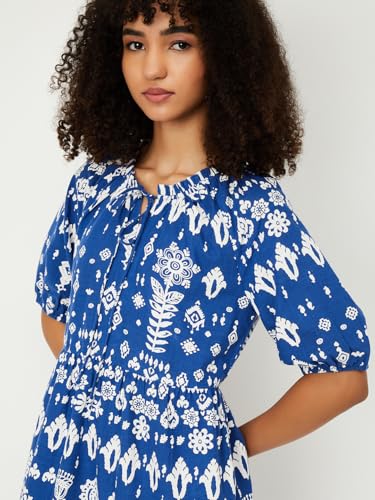 Image of Max Women's Half Sleeves Spread Collar Cotton Printed A-line Dress