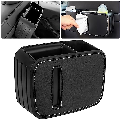ONKENTET Seat Back Organizer Compatible with Tesla Model 3 (2017-2023) Model Y (2019-2023) Backseat Organizer Storage Box Suede Hanging Storage Pocket Drink Bins Holder Interior Accessories (Black)