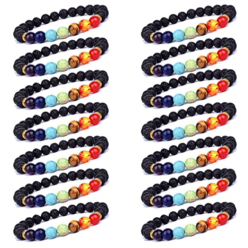 14 Pcs Lava Rock 7 Chakra Energy Oil Diffuser Bracelet Set for Women Men Unisex Elastic 8mm Stone Yoga Beaded Bracelets Jewelry With Lucky Healing