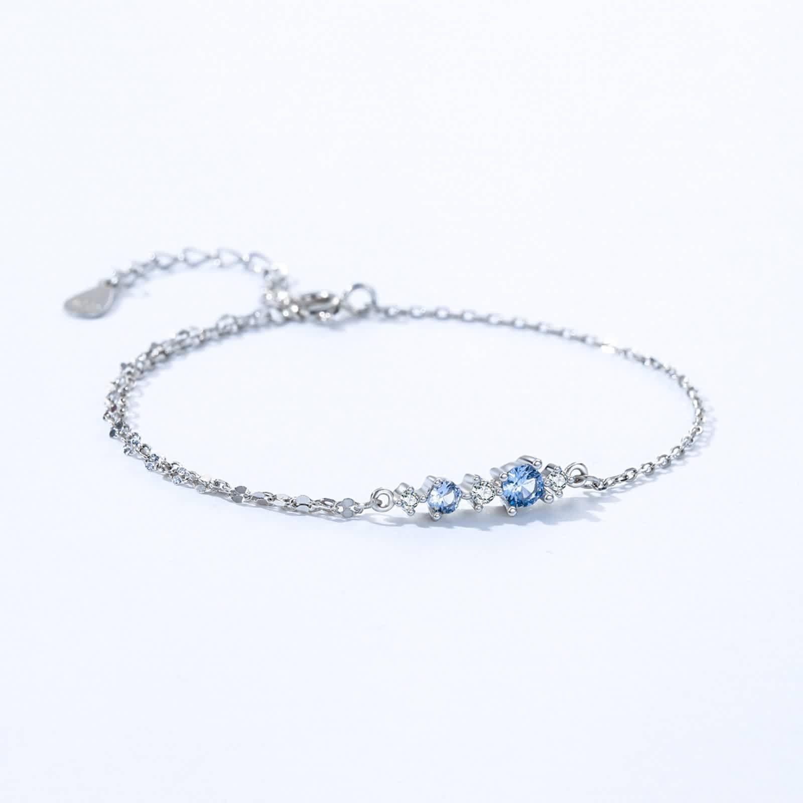 KnSam Pulsera de oro real de 18 quilates para mujer, cadena de 3 brazaletes con topacio azul, pulsera de moissanita, PT950