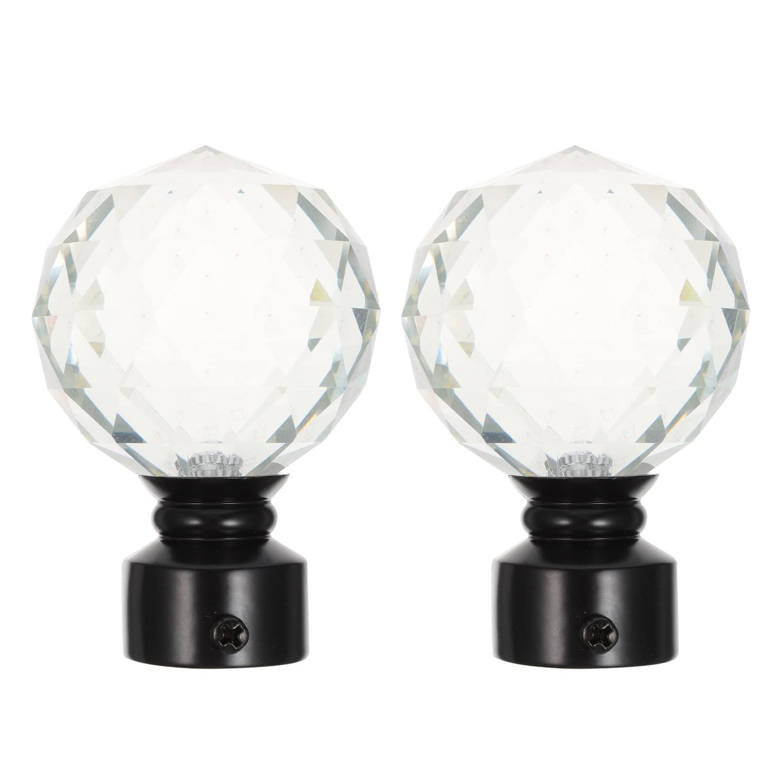 Veemoon Embouts de Tringle à Rideaux en Cristal, Lot de 2, Fer Noir | Style Simple Rétro, pour Maison et Chambre, Accessoires de Finition pour Tige de Rideau