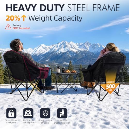 Image of Heated Oversized Camping Chair - Heavy Duty Padded Comfy Warm Outdoor Chair
