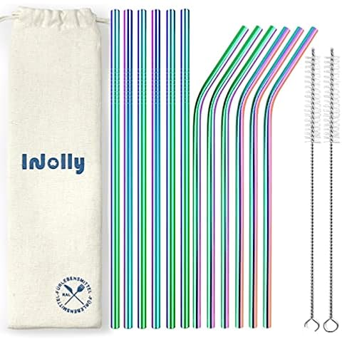 InJolly 12 Der Set Strohhalm Edelstahl, 6mm Metall Strohhalm Cover