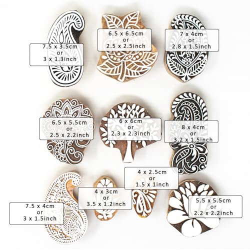 Image of Hashcart Wooden Stamp Block, Printing Stamp Design Set | Block for Printing Saree Border | Dresses, Craft Card Making, Scrapbook, Clay Pottery | Set of 10