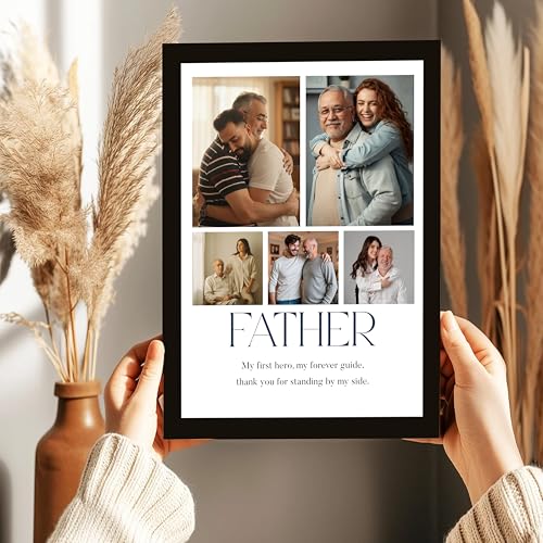 Image of Art Street Personalized Gift for Father, Dad Photo Frame | 5 Image Collage with Custom Text, Customized Photo Frame for Father, Wall Decor for Bedroom Living Room, A4 Size 8x12 Inch
