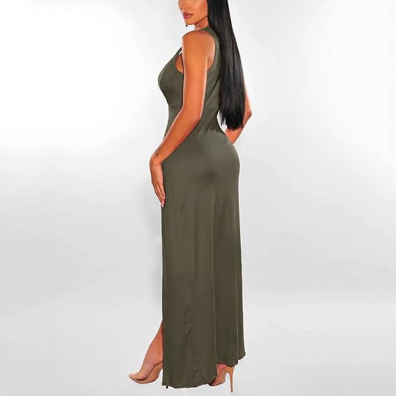 Women's Deep V Split Dress, Summer Dress, Sleeveless Long Sexy Solid Colour, Slim Fitting, Loose, Chic and Elegant, Hot Luxury Charming Mature Temperament Dress Comfortable for Clubbing Party