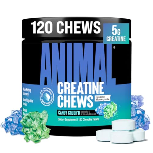 Animal Creatine Chews Enhanced Creatine Monohydrate Chewable Tablets with AstraGin & Sea Salt Max Absorption Pre Post-Workout Lean Muscle Growth Strength & Recovery New Flavor Candy Crushd