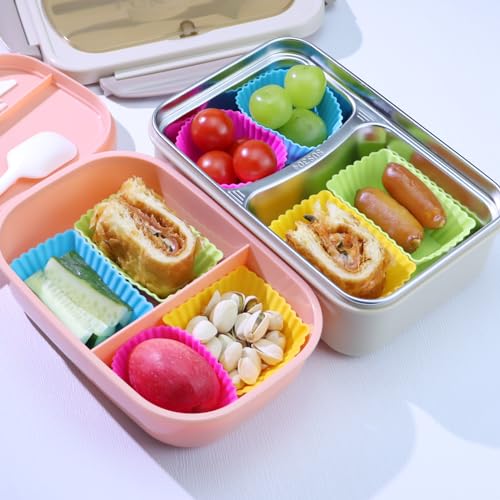 Image of 24Pack Silicone Muffin Cups, Reusable Cupcake Liners Molds for Baking, 3 Shapes Lunch Box Bento Dividers-Round, Square, and Rectangular (Colorsful, Large Size)